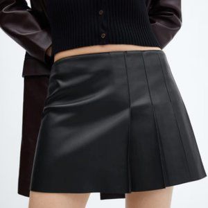 MANGO Leather Effect Pleated Mini Skirt
